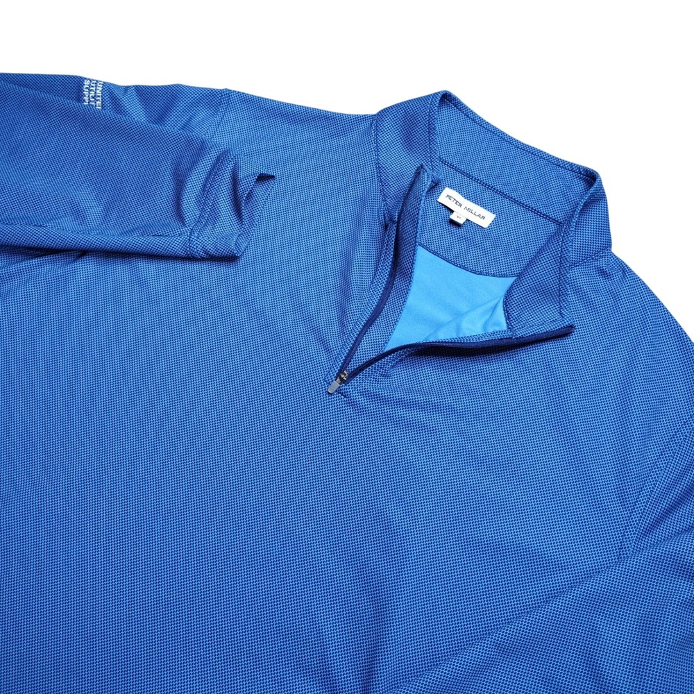 Peter Millar Perth Birdseye 1/4 Zip Mens XL Blue Stretch Golf Performance